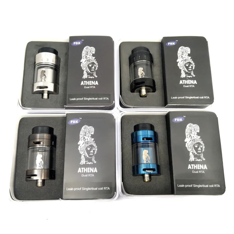

Original Athena RTA 25mm Atomizer 510 Thread 4ml Vape Tank Dual Coil with Flashing Light E Cigarette Box Mechanical Mod vs Zeus