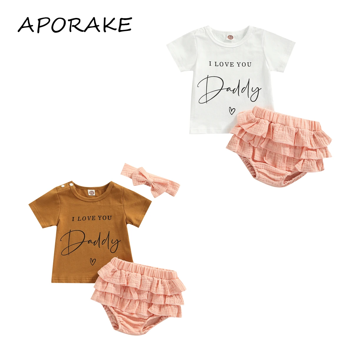 2022 0-18M Baby Girl Clothing I LOVE YOU DADDY Letter Print Short Sleeve T-shirt+Layered Ruffle Shorts Skirt+Bow Headband 3pcs baby's complete set of clothing