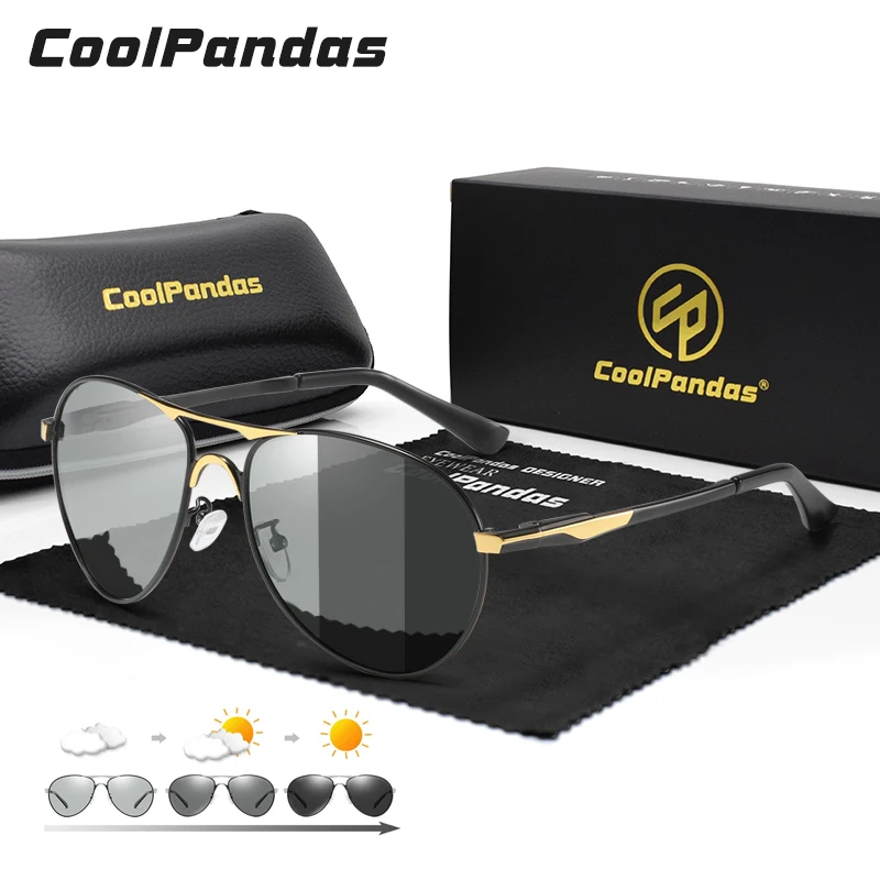 

CoolPandas Fashion Pilot Photochromic Sunglasses For Men Women Polarized Chameleon Lenses Eyewear Driving Fishing Glasses UV400