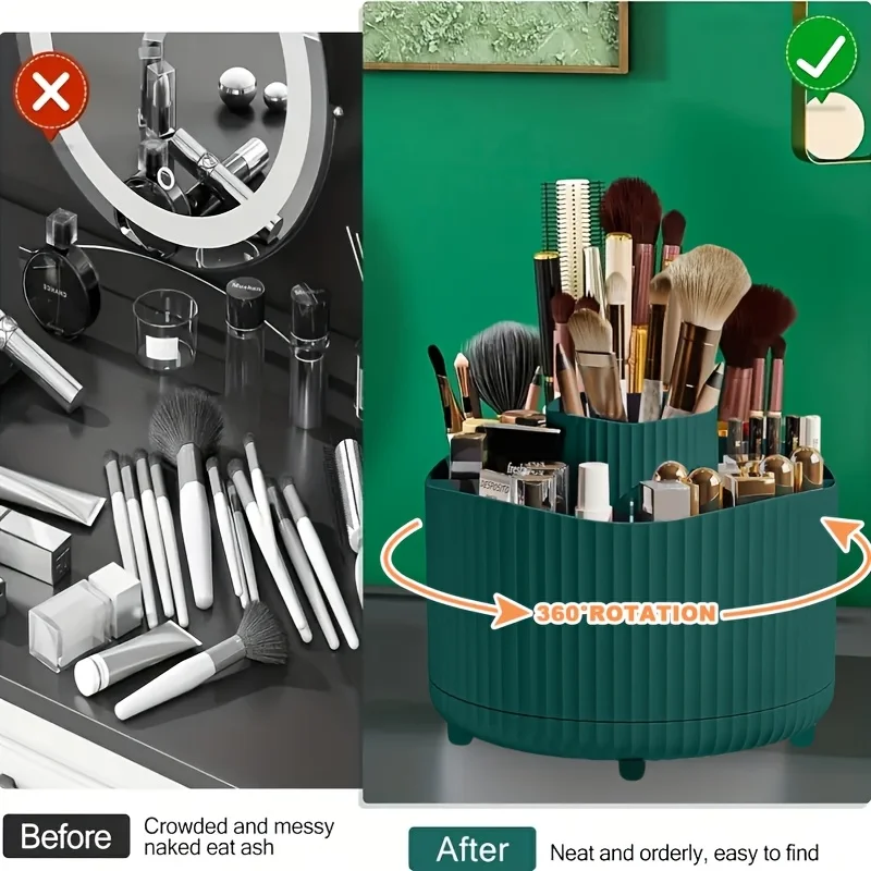 360-Grad Drehbarer Make-up Organizer mit 5 Fächern, Eleganter Gestreifter Vielseitiger Halter für Kosmetik, Pinsel und Bürobedarf – Detail 3