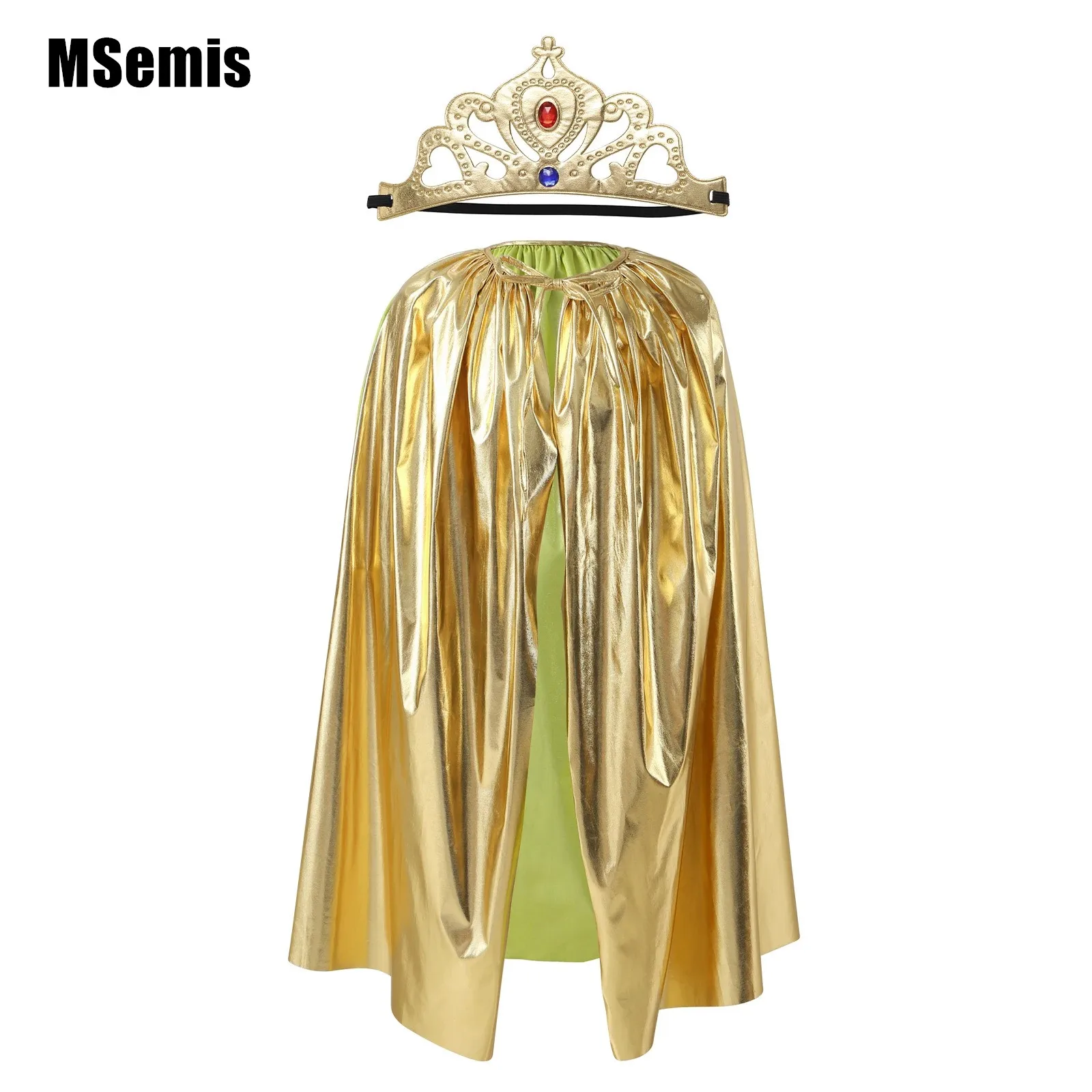 

Kids Adult King Robe Halloween Cosplay Costume Medieval Queen King Cape Prince Princess Cloak for Stage Performance Cape + Crown