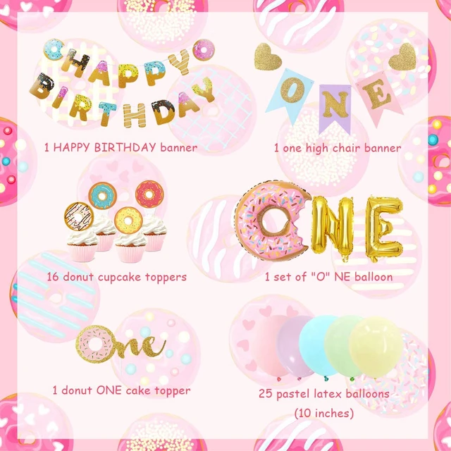 Donut Party Supplies for Kids, Cake Topper, Donut Ballons, 1st Sweet Girl  Birthday, DIY, Happy 2nd Birthday Decor, Princess - AliExpress