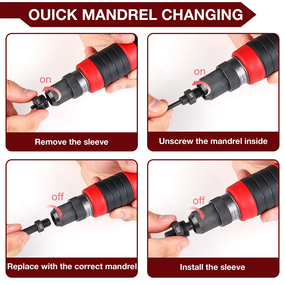 M3 M4 M5 M6 M8 M10 Electric Rivet Nut Adapter Cordless Home Rivet Gun Drill Bit Riveting Tools Tools Box 3-12mm