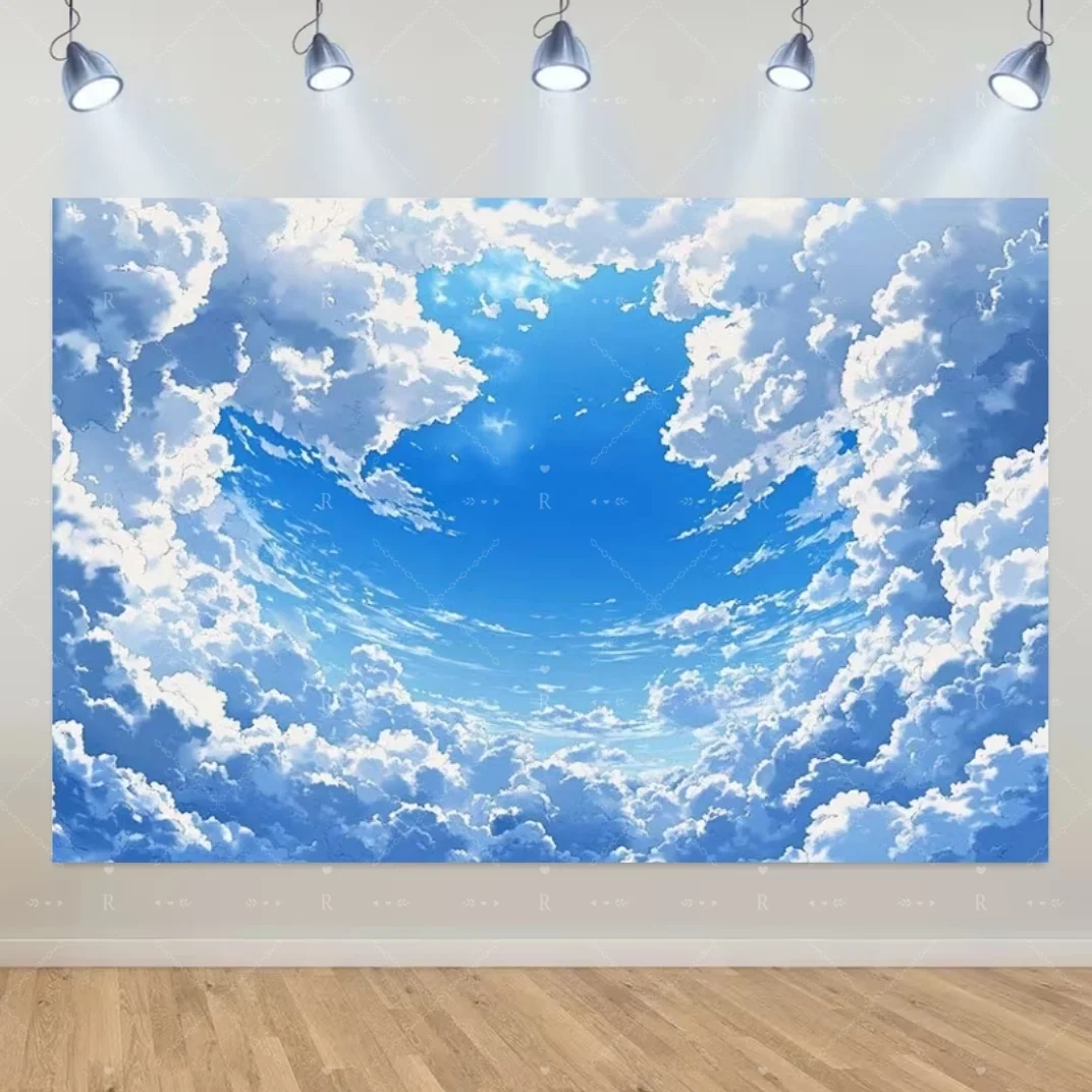 Blauer Himmel, weiße Wolken, Hintergrund, natürliche Landschaft, Heimparty-Dekoration, Hintergrund, Porträtfotografie, Banner, Babyparty-Requisiten – Detail 1
