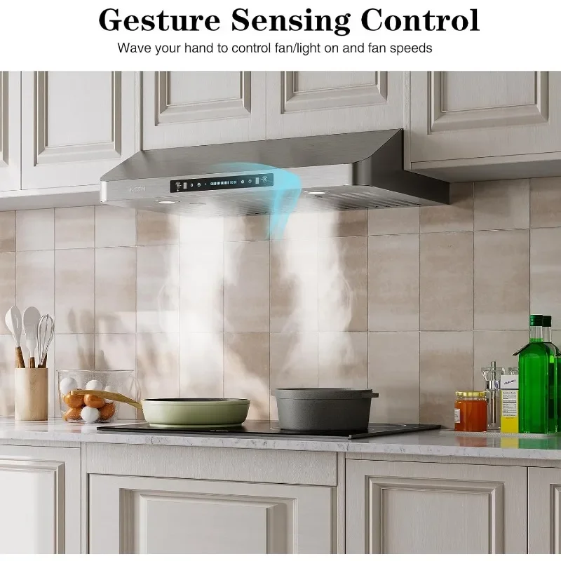IKTCH 30 Inch Under Cabinet Range Hood, 900 CFM with 4-Speed Gesture Sensing & Touch Control, Stainless Steel Range Hood 4