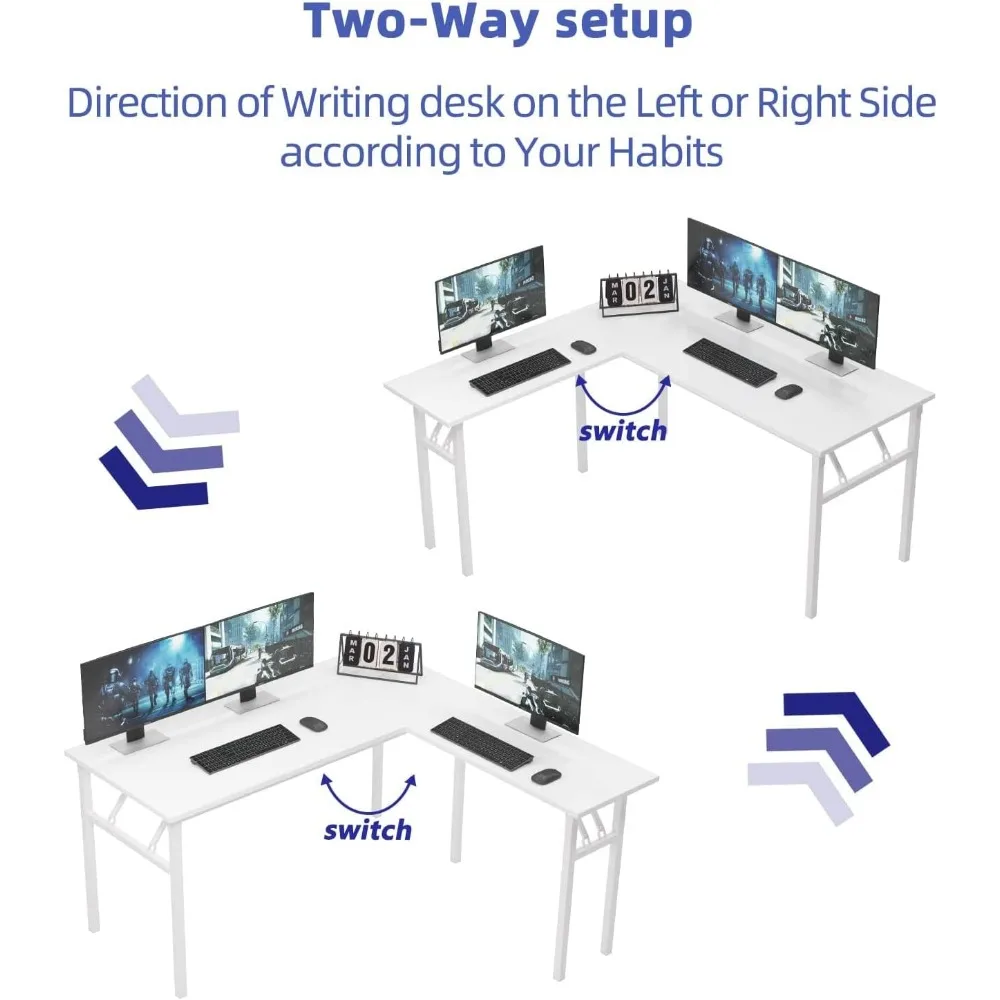 "white corner l-shaped computer desk for home office workstation"