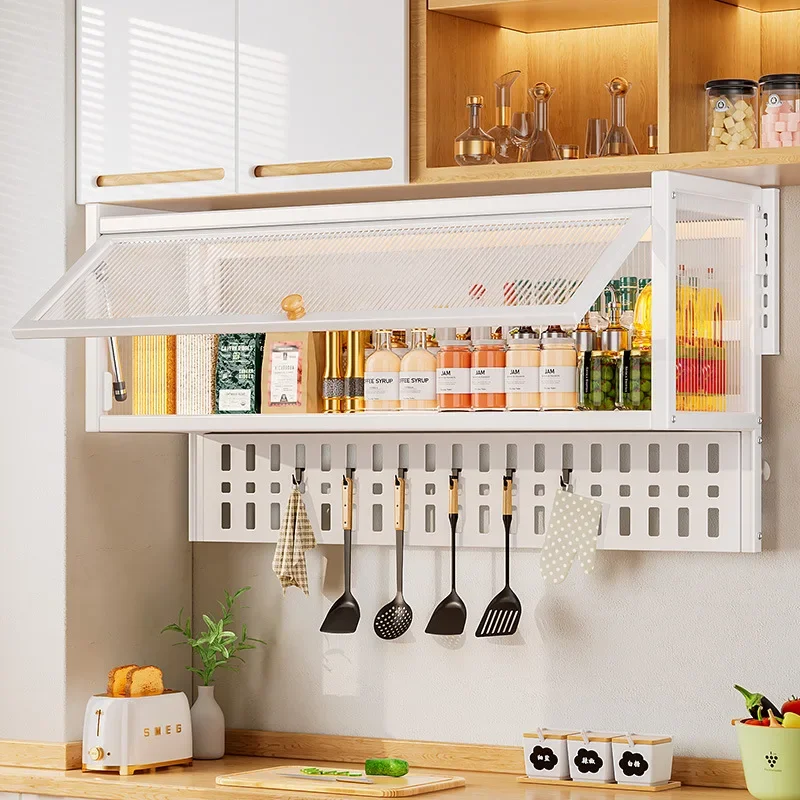 

Kitchen Spices Storage Rack Multifunctional Dust-free Wall-mounted Pots Pans Microwave Oven Shelf Organizer Bathroom Closet