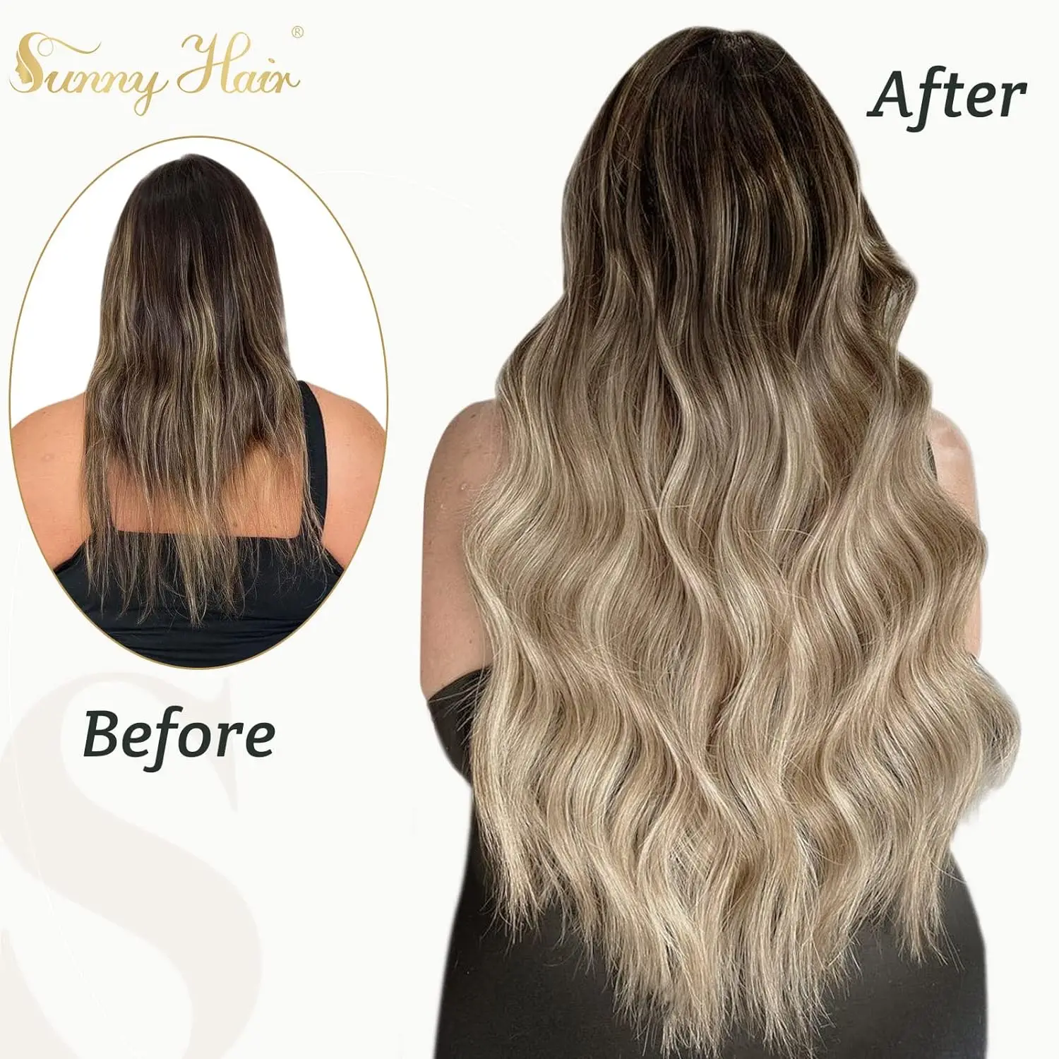 VeSunny Clip in Hair Extensions Human Hair Balayage Hair Extensions Clip Real Human Hair Clip12-24 inch
