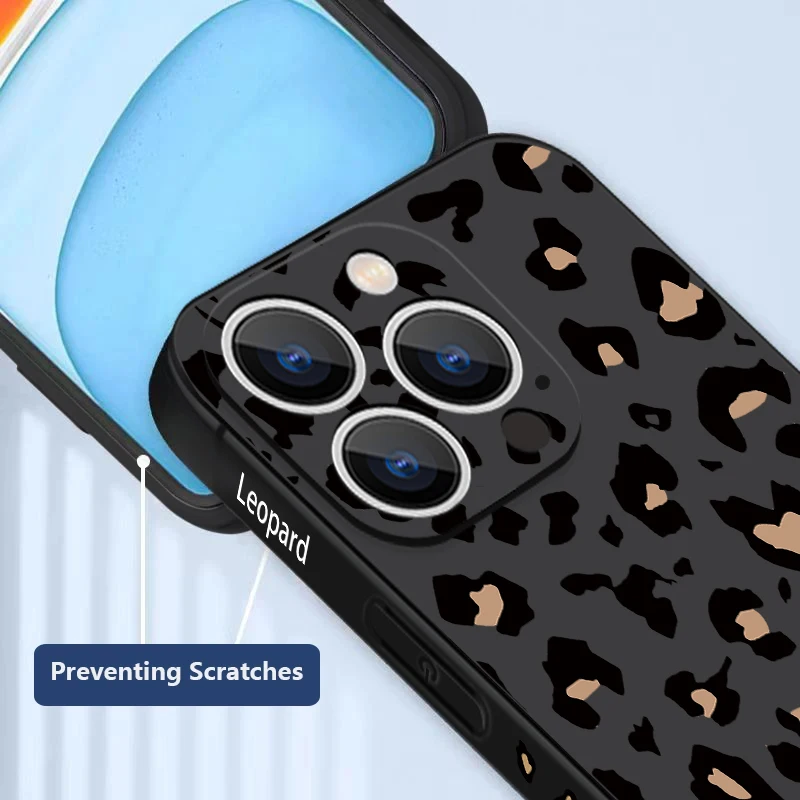 Leopard Print Soft Silicone Phone Case with Wrist Strap Lanyard