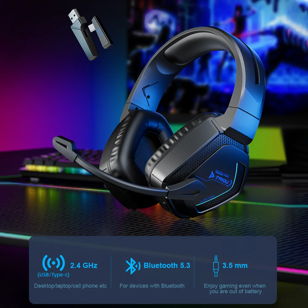 Wireless Headset 2.4G Bluetooth Wired Headphones 50mm Driver TAIDU T01 with MIC for Gaming PC Laptop Mobile Phone