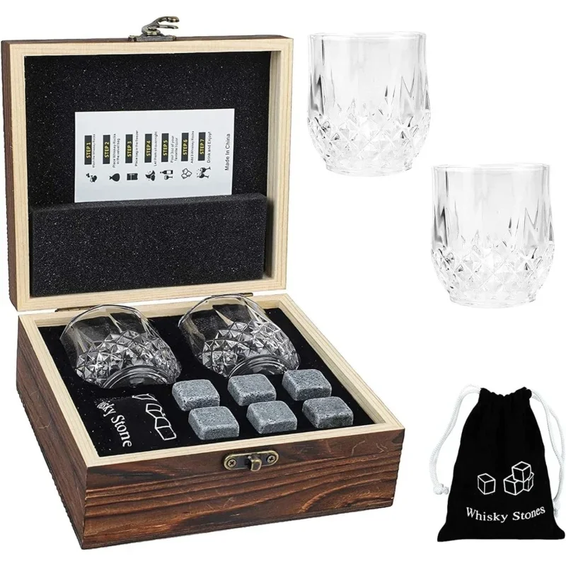 Whiskey Stone Gift Set for Men with Wine Glass
