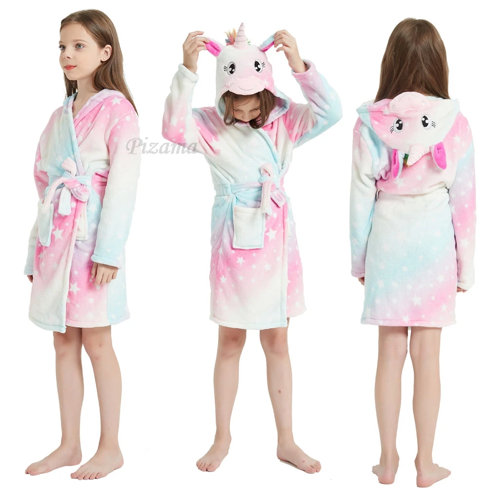 Rainbow Unicorn Bathrobe for Girls Christmas Pajamas Soft Warm Winter Bath Robes for 2-12 Years Kids Pyjamas Sleepwear Nightgown child bathrobe kids robe