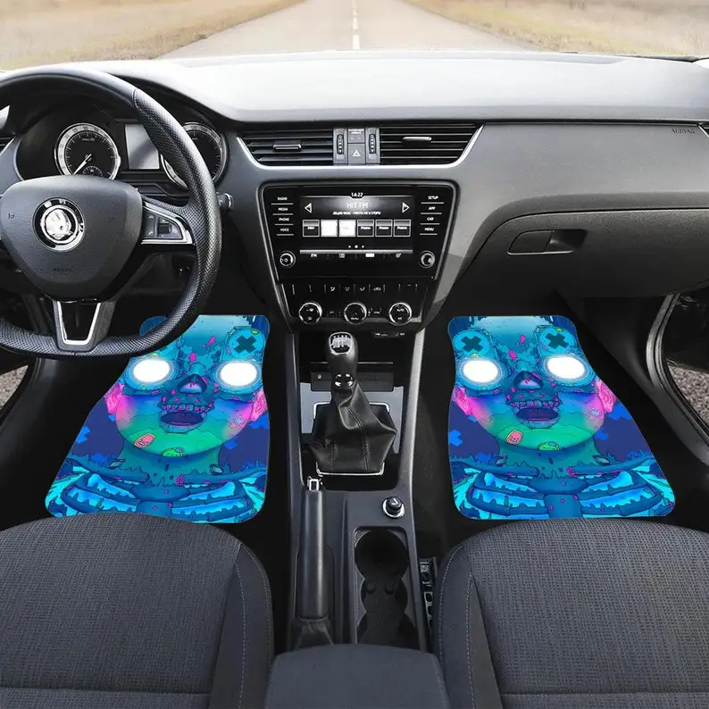 

Robot Skull Neon Car Mat, Sci Fi AI car accessories, Gamer futuristic Cyber Punk Car decor blue cross