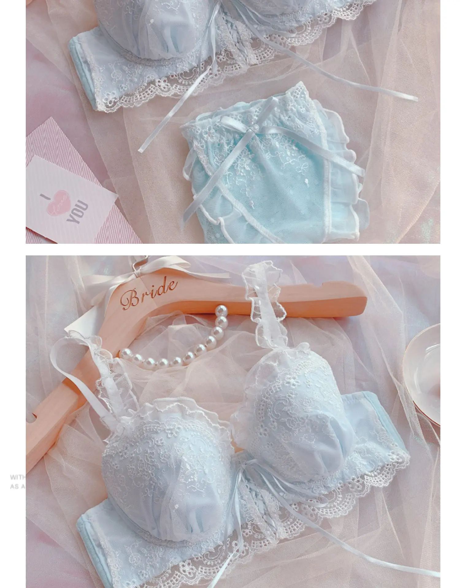 Sweet and cute lolita bra and panty set princess style lace my melody no  rims gather girls bra set chiffon bow underwear panties - AliExpress