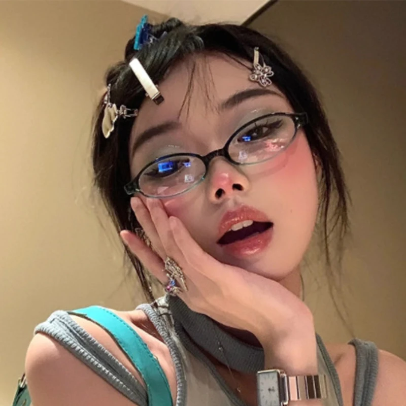 SODQW Gafas Falsas De Oda Ovaladas Y2K Con Arco De Gafas De Luz Azul