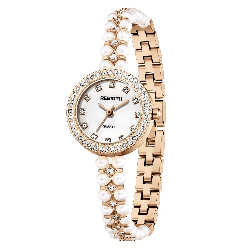 ساعة سوار فاخرة جديدة مرصعة باللؤلؤ، ساعة كوارتز ن...