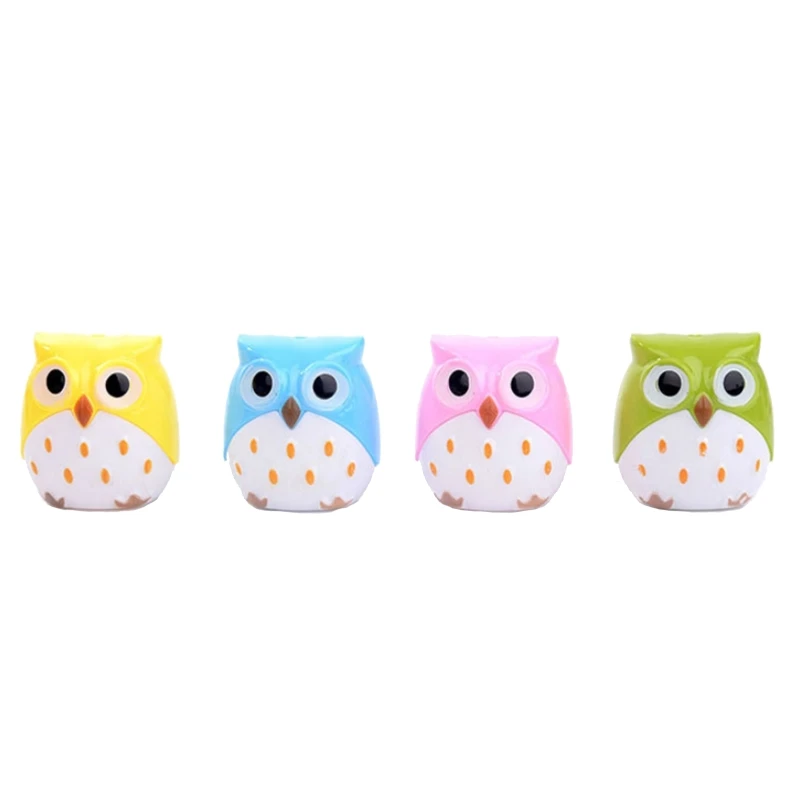 цена Cute Cartoon Owl Handheld Pencil Sharpener Manual Twin Metal Double Sharpening Blade for Colored Art Graphite Pencils