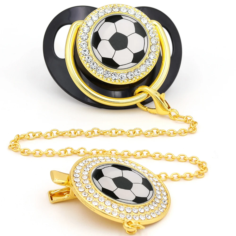 Neugeborenen Schnuller Bling Gold Schnuller Clip Fußball Verkaufen Baby Schnuller Baby Bohrer Beschwichtigen Spielen Mund Spot Su Chupetes De Lujo – Detail 1