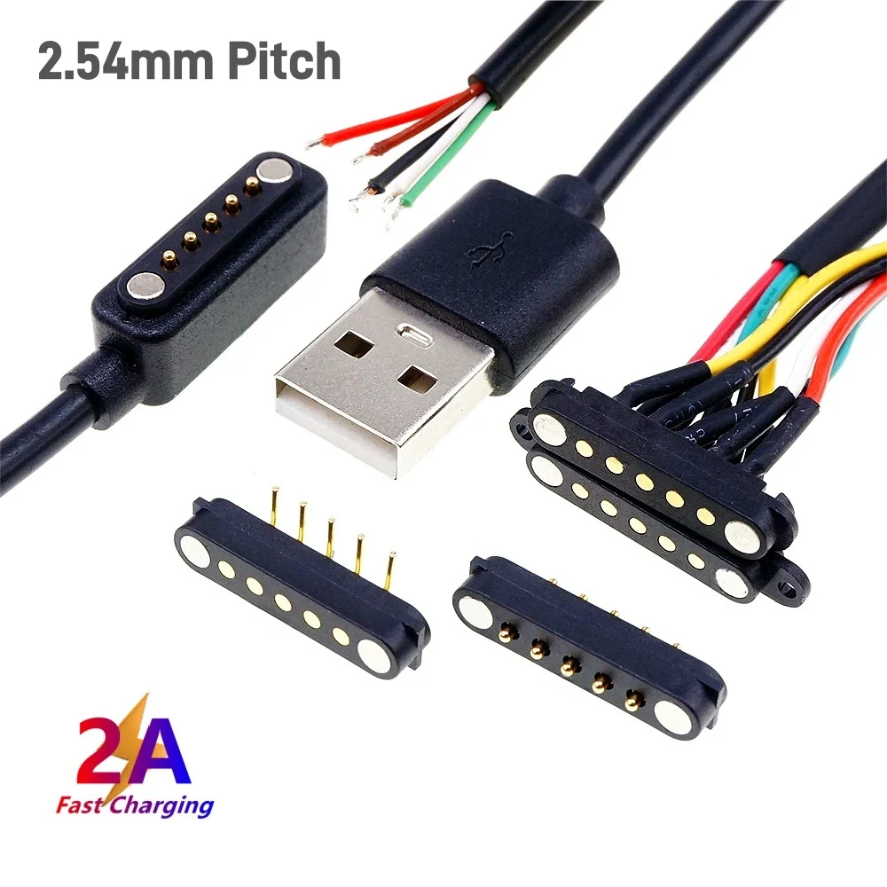 1 paar Magnetic Stecker Frühling Pogo Pin 5 Position Pitch 2,54 MM Board Montieren Männlich-weibliche Sonde DATEN Power Ladung 2Amp Pogopin