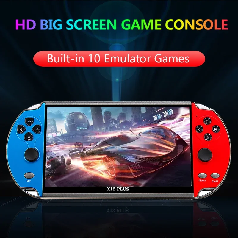 Consola de juegos portátil X7/X12 Plus, pantalla HD de 4,3/5,1/7,1 pulgadas, reproductor de Audio y vídeo, Built-in10000 de juego clásico y juegos gratuitos