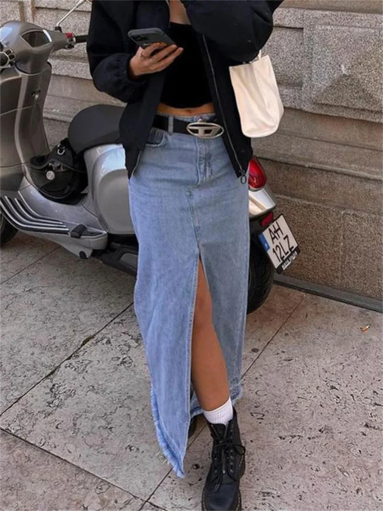 Tossy Fashion Split Out Denim Skirt For Women Jeans Casual Streetwear Maxi  Jean Skirts Buttom E-girl Y2k Long Skirt Spring New - Skirts - AliExpress