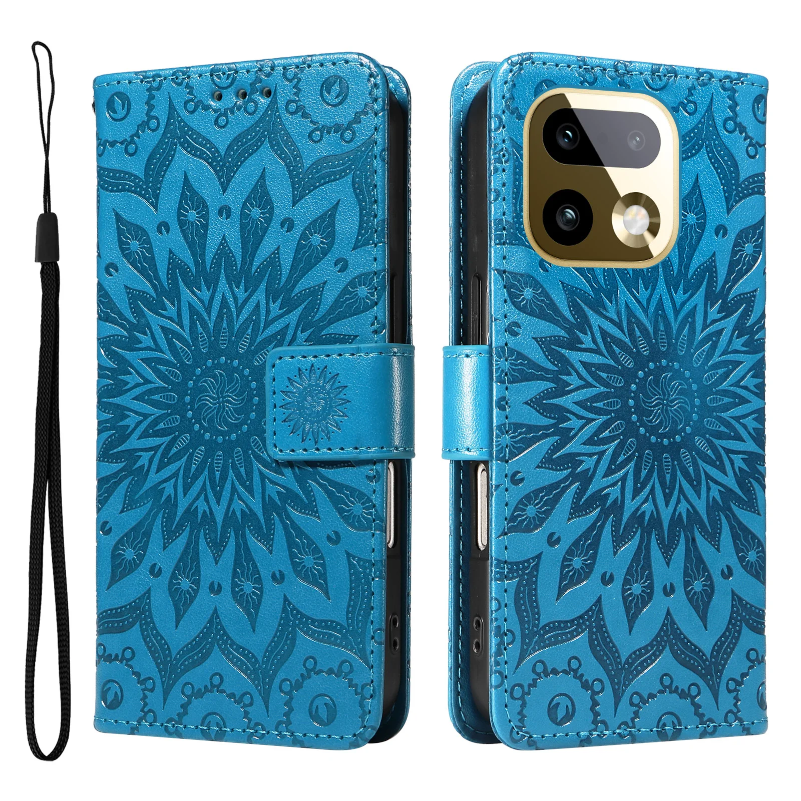 Embossed Mandala Design Leather Wallet Card Holder Flip Case