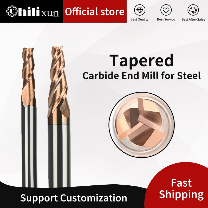 HILIXUN 0.5-20 Degree 4 6 8 12 16 Shank Chamfer End Mills Carbide Taper ...