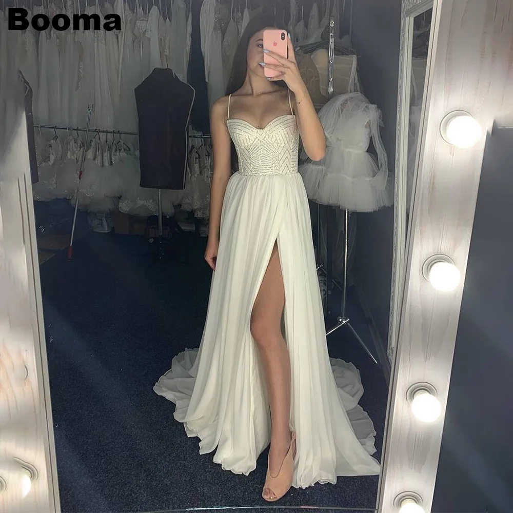 

Booma Boho Wedding Dresses Sweetheart Sequins Leg Slit Bridals Party Dresses for Women Floor Length Beach Bride Gowns Plus Size