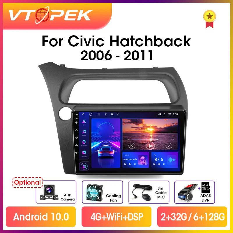 Vtopek 9&quot 4G Carplay DSP 2din Android 10.0 Car Radio Multimidia Video Player Navigation GPS For Honda Civic Hatchback 2006-2011 |