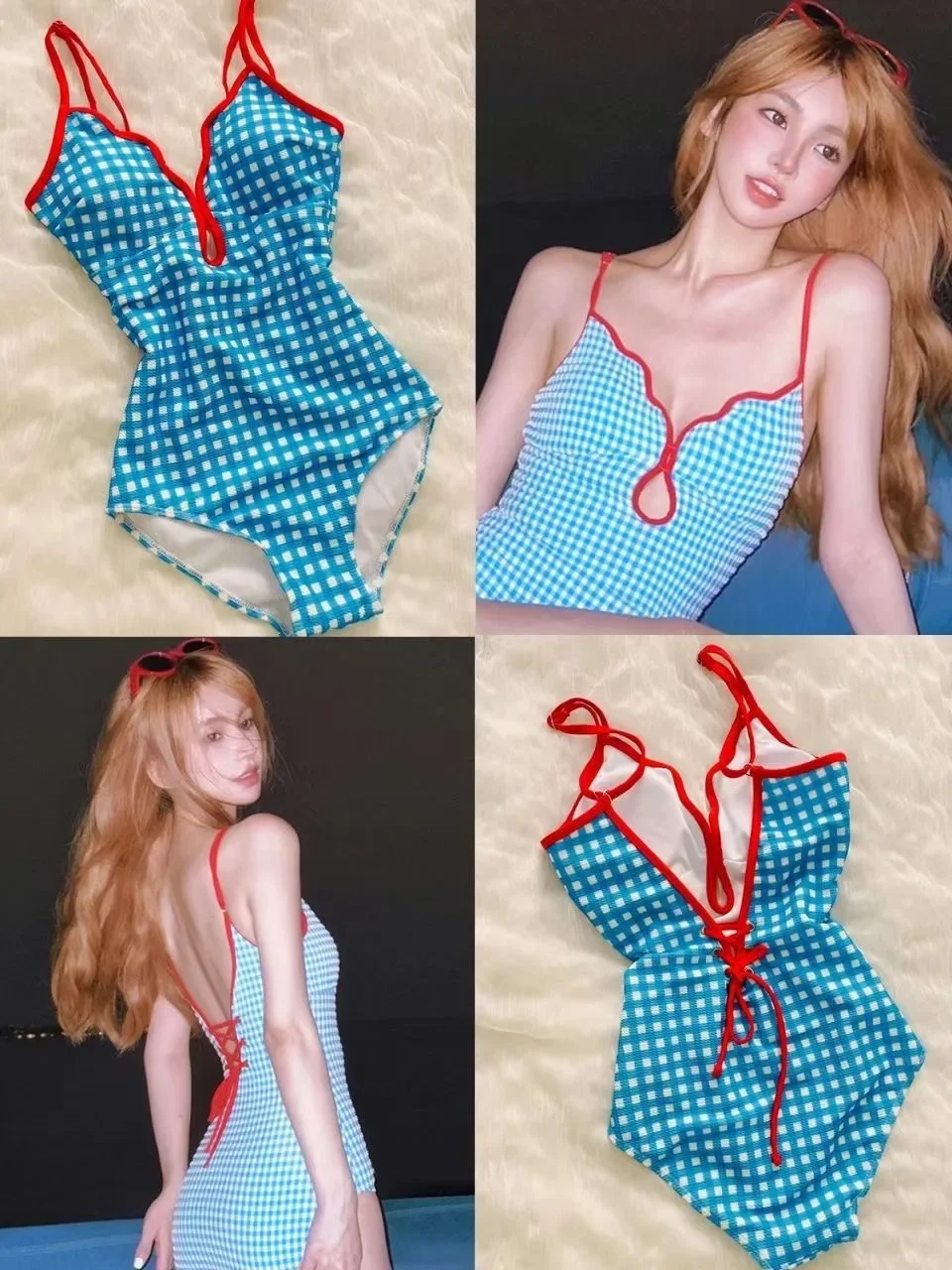 2024 Young Girls Pure Retro One-piece Beachwear Women's Swimsuit INS Style Korean Style Hot Spring Sexy Beach Bikini