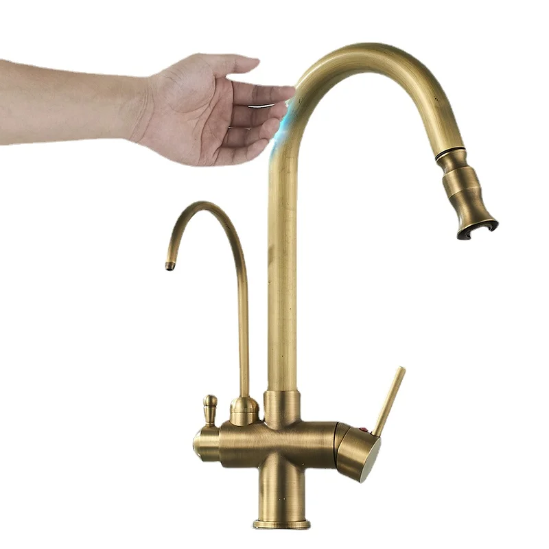 

Control Kitchen Faucets Filter Pull Out Antqiue Bronze Kitchen Mixer Tap Crane Sensor Faucet Hot Cold Water EL9139AS