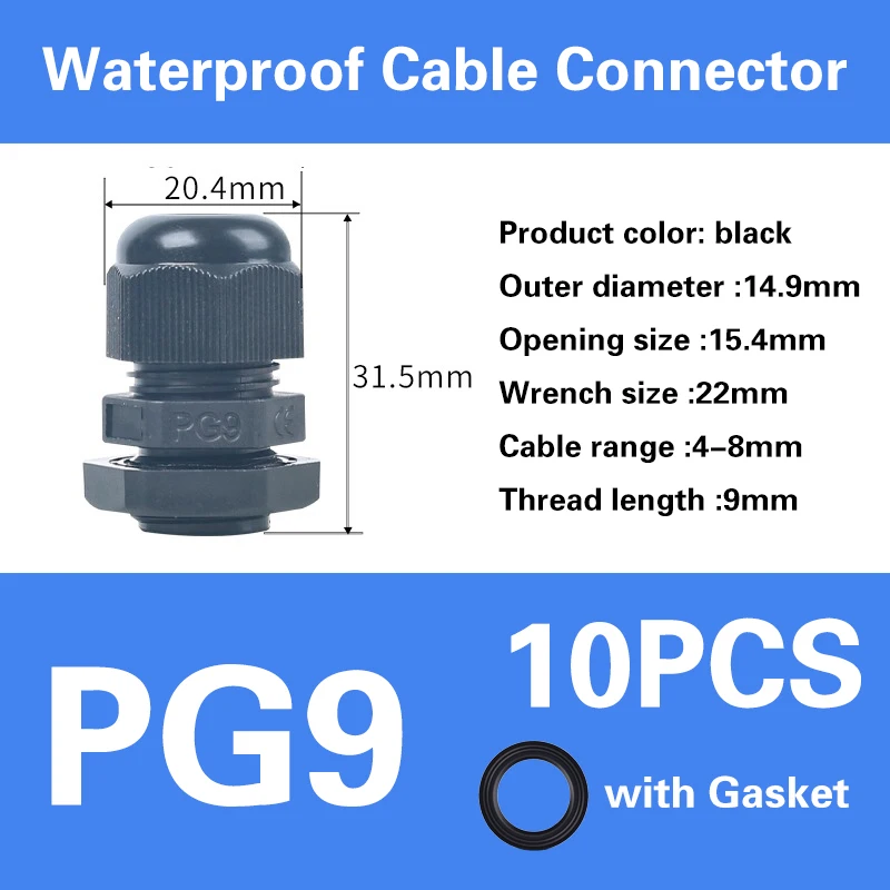 Waterproof IP68 Nylon Cable Gland Connector - White/Black