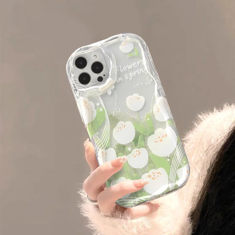 Clear Floral Tulip Phone Case with Small Flower Design
