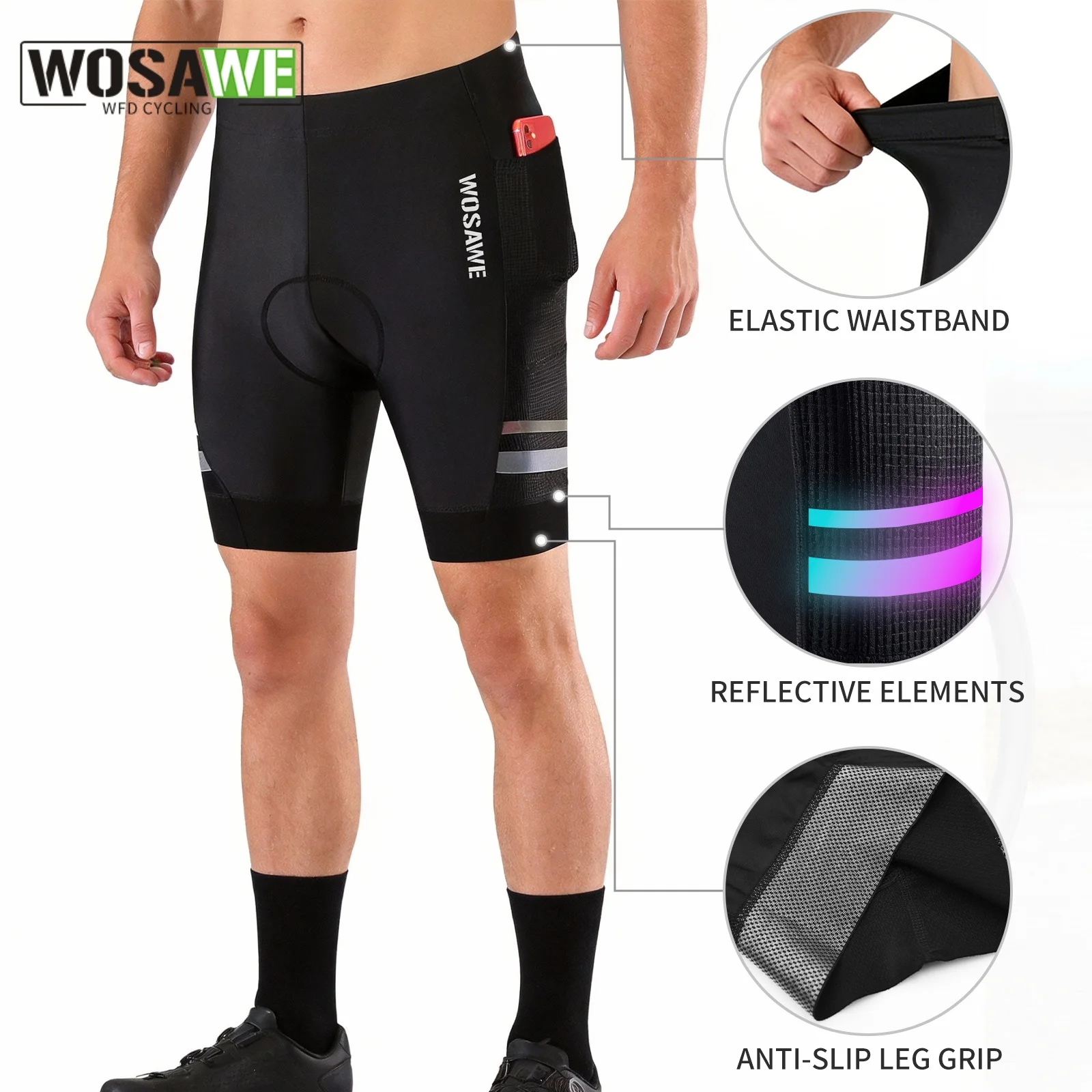 WOSAWE 남성용 사이클링 반바지 MTB 반바지 빠른 건조 로드 바이크 반..