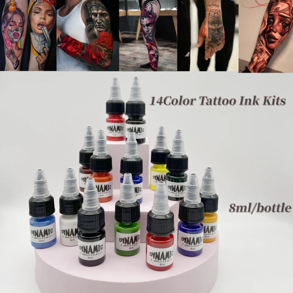 14Color/set 8ml/bottle Dynamic Professional Tattoo Ink Kits For Body Art  Natural Plant Micropigmentation Pigment Colour Sets