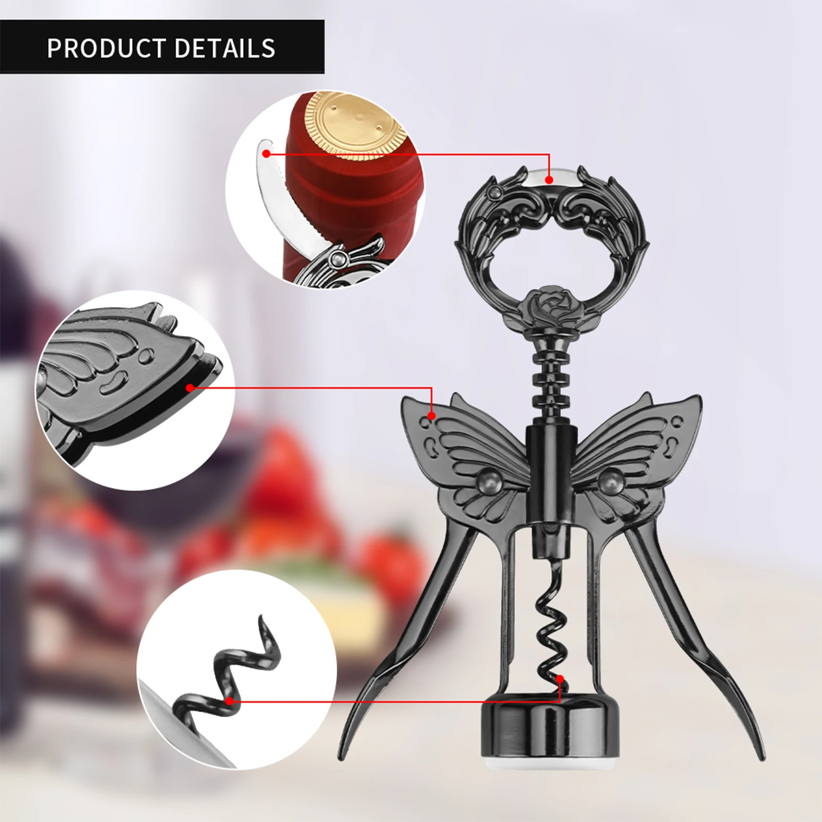 Gold Wine & Beer Opener with Foil Knife and Gunmetal Plated Corkscrew