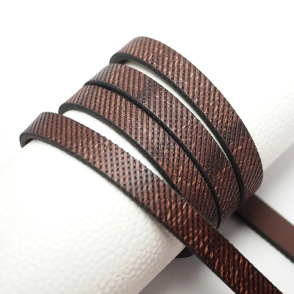 

45inch Brown Twill Embossed Leather Cord,10x2.7mm Leather Strip,Leather Belt Bag Handle,Waist Chain KeyChain Bracelet Making