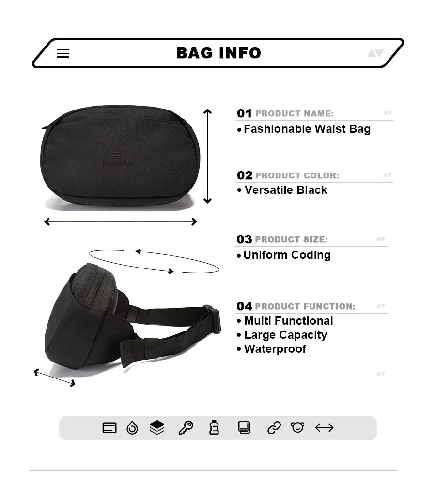 Baasploa Sport-Hüfttasche, modisch, tragbar, für den Außenbereich, Handyhalter, Gürteltasche, Damen, Herren, Fitness, Sportzubehör, wasserdicht – Detail 3