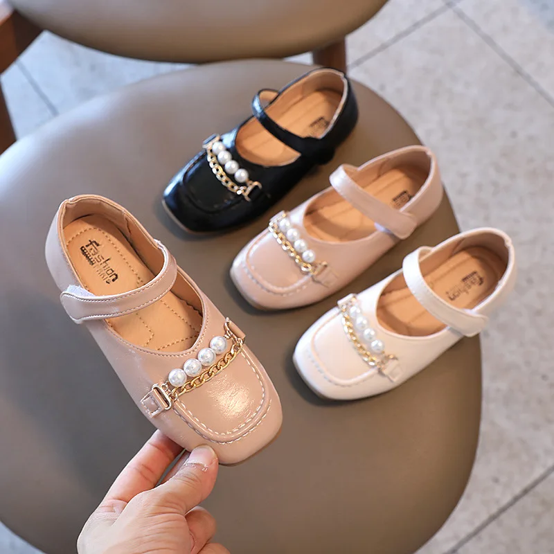 

Kids Little Girls Leather Shoes Girl Metal Chain Children Princess Sapatilha Infantil Menina Festa Mary Jane Party Dress Shoes