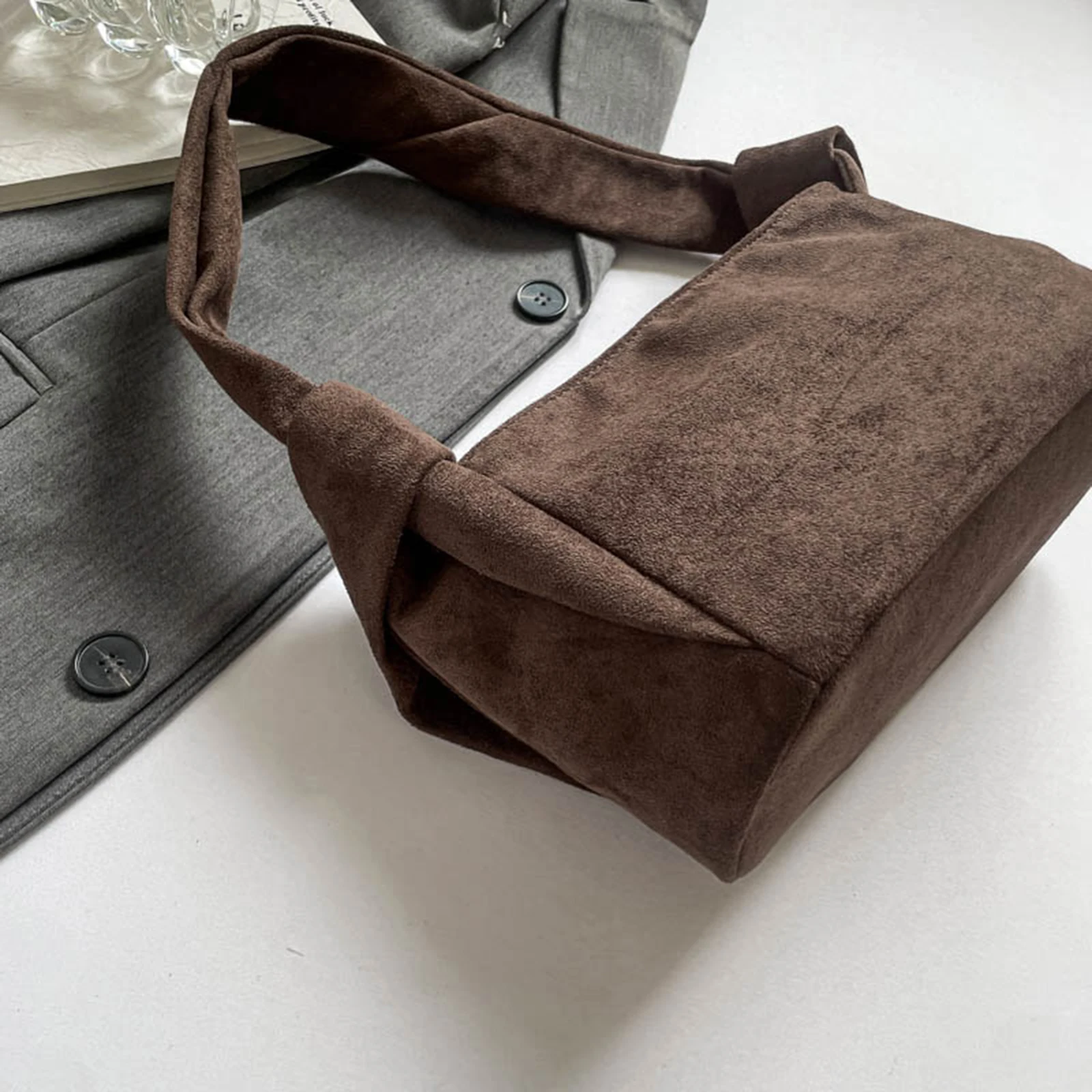 Faux Suede Shoulder Bag Retro Tote Bag Handbag Underarm Bag Commute Bag for Women Autumn Winter
