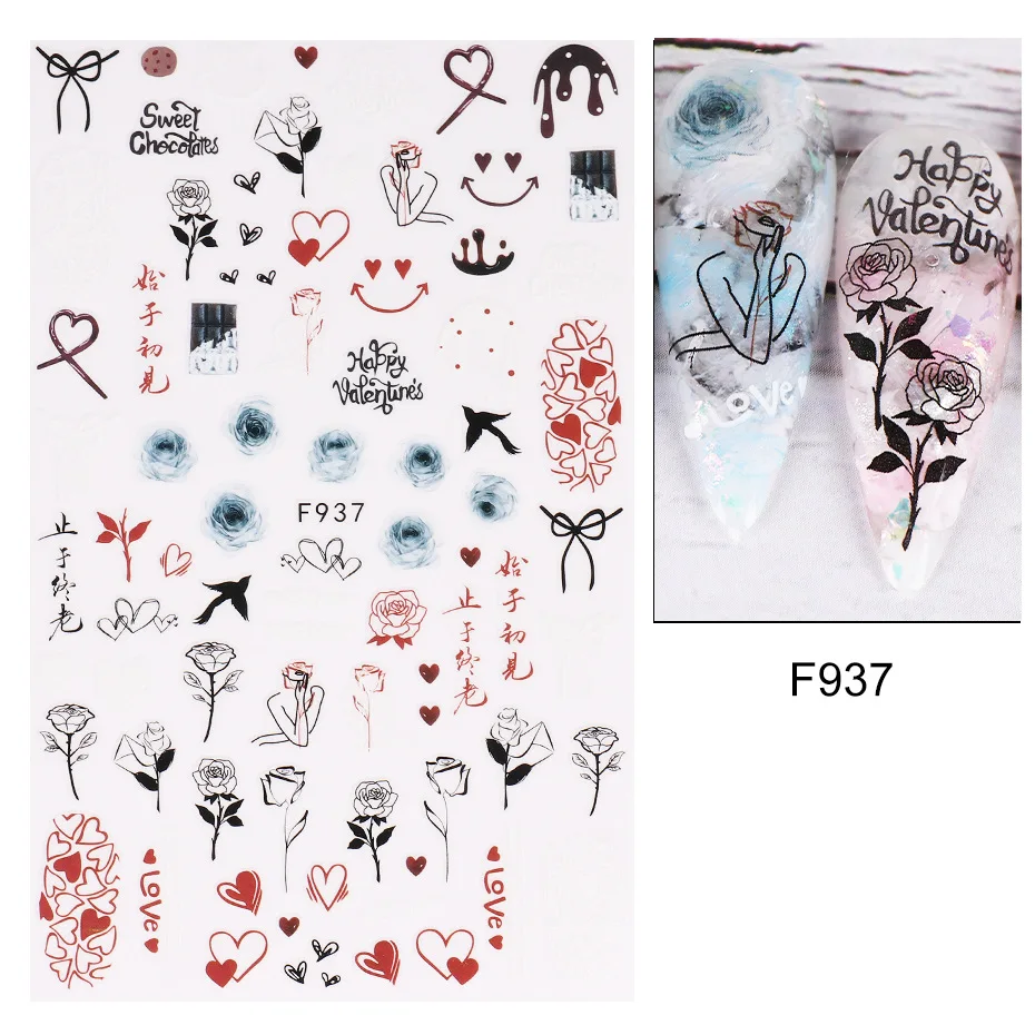 1PCS New Valentine's Day Nail Art Decal 3D Heart Red Lips Nail Stickers Nail Art Supplies DIY Adhesive Stickers Nail Slider