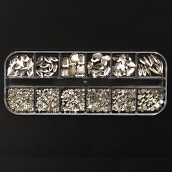 Clear Mixed Size Nail Art Rhinestones - 3D Glitter Crystal Nail Decoration Accessories (12 Grids) (Clear)