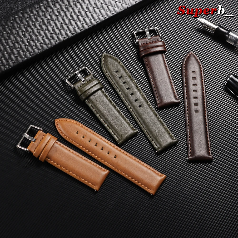 Vintage Genuine Leather Watch Strap – Premium Cowhide Quick Release Wristband
