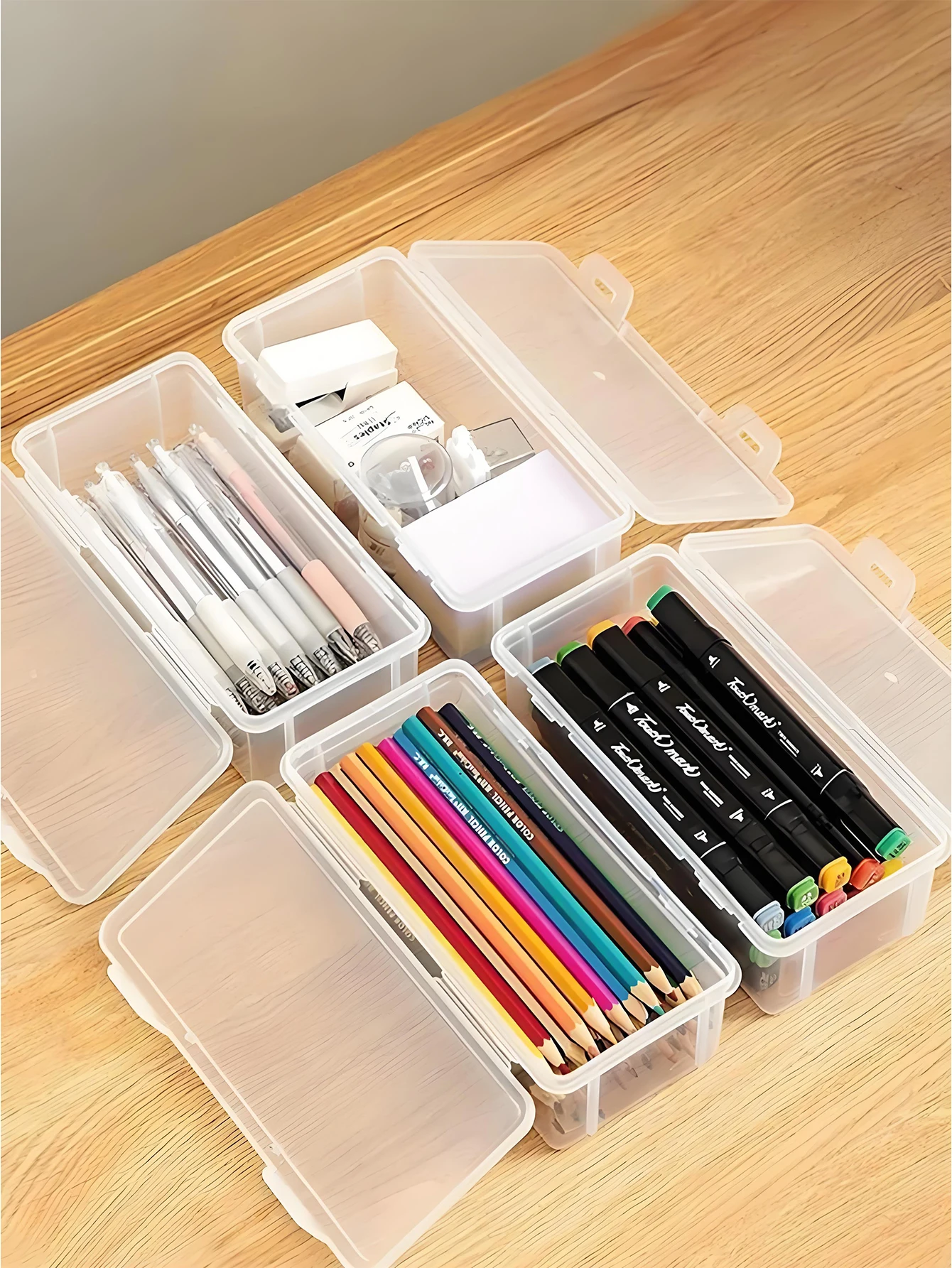 Transparent Pencil Organizer Box Large Capacity Desk Storage for Art Supplies Brushes Pens Markers Simple Tool Case 1/2/4Pack desktop storage box stationery organizer stationery storage box