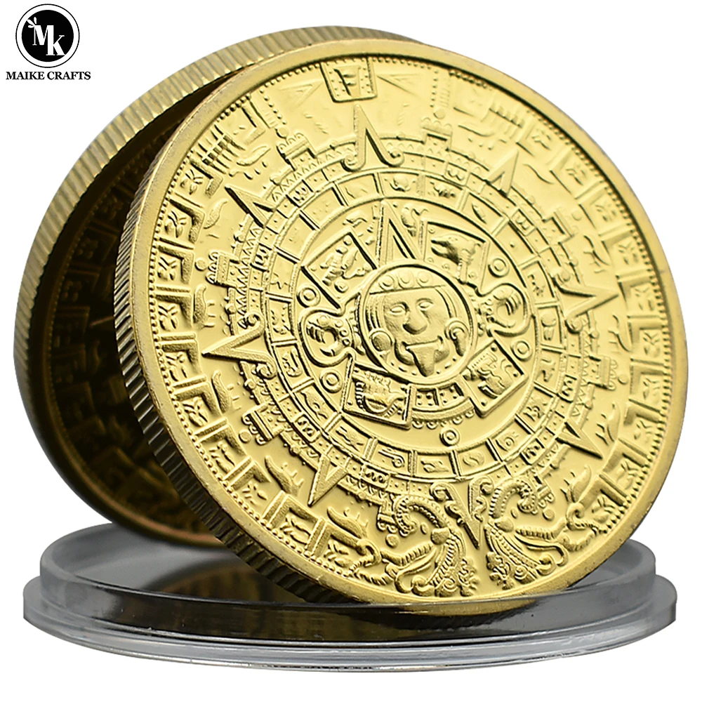 Moneta Commemorativa Messicana Maya Calendario Azteca Y Pledra Del Sol Metal Plated Craft Challenge Coin Collection Gift