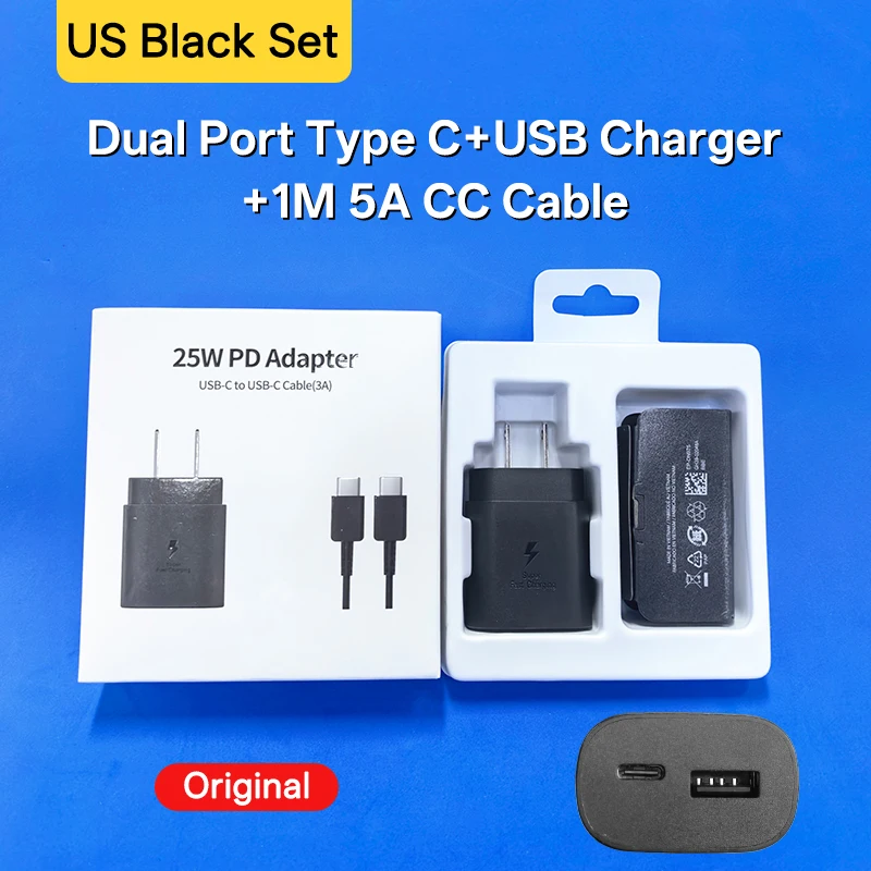 Dual Port 25W Type C USB Charger with 5A Cable - PD Super Fast Charging