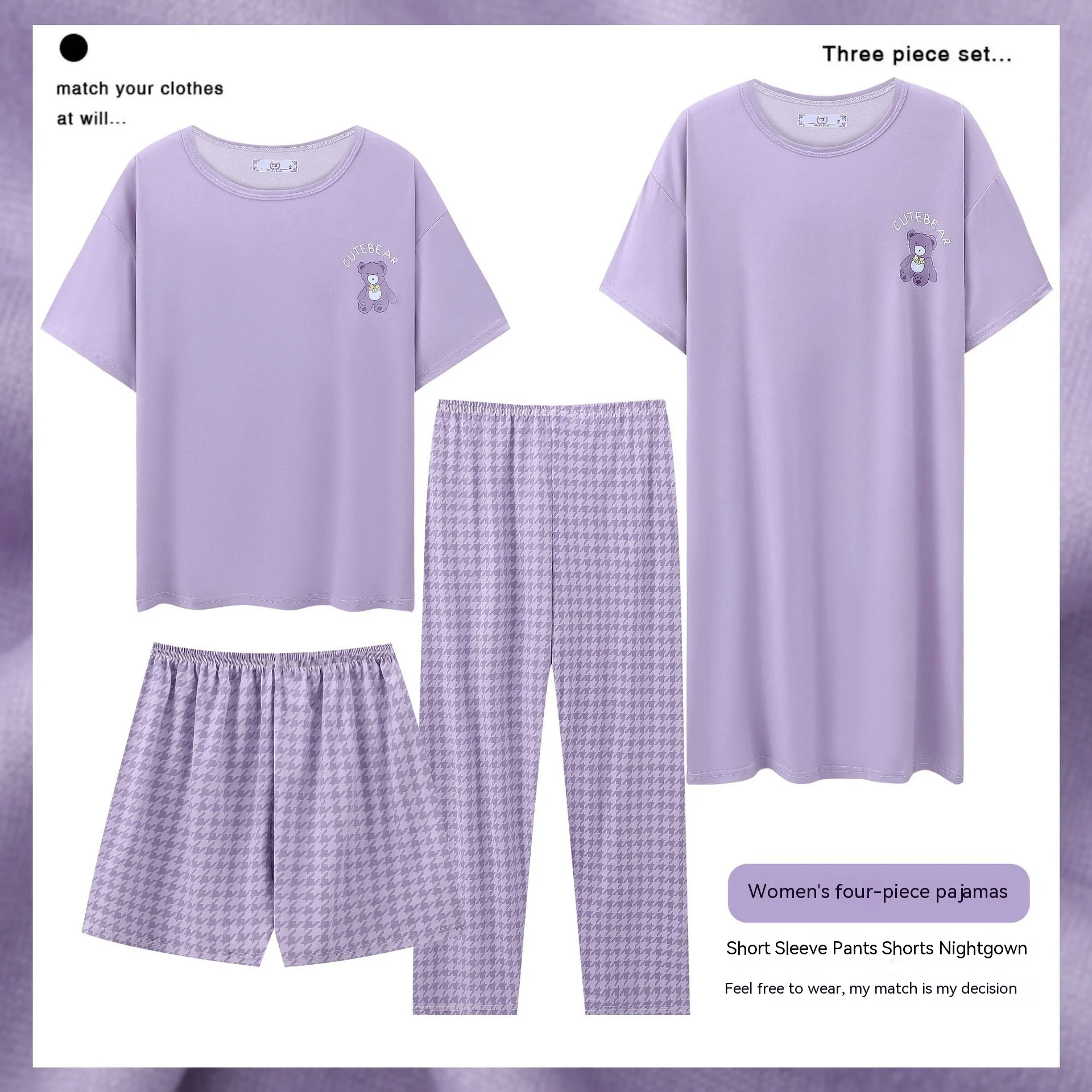 Cotton Pajama Set Breastfeeding Nightgown Maternity Nightgown Set Pregnant Women Dress Women&rsquo;s Pajamas Homewear Four-Piece Maternity Pajamas Breastfeeding Homewear Monthly Clothing Women&rsquo;s Nightgown Set