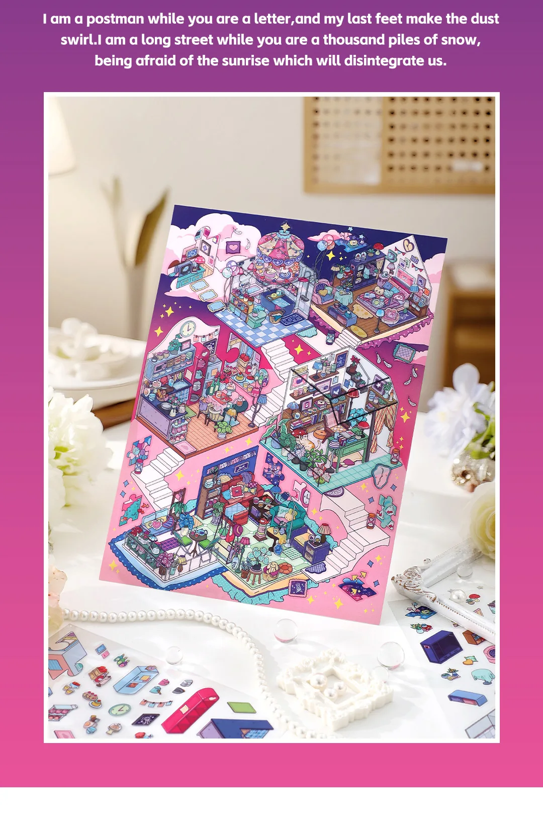 Schöne Landschaft, kleines Haus, Szene, DIY-Aufkleber, sehr spielbarer Aufkleber, Stapeln, Einfügen, Festival, Geburtstagsgeschenk für Kinder – Detail 2