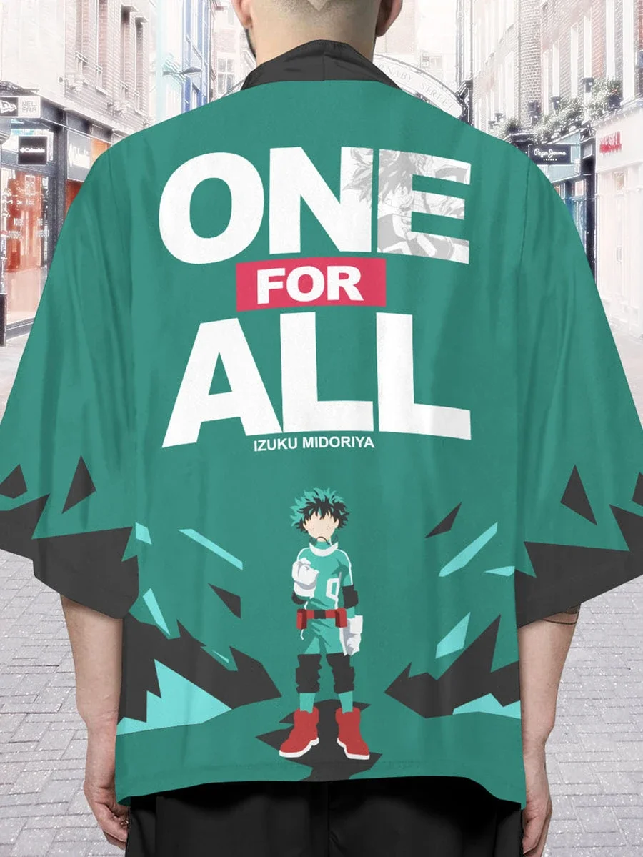 Deku One for All KimonoKimono Cape Loose Three-quarter Sleeve Cardigan Robe Haori Anime Cape Short Sleeve T-Shirt