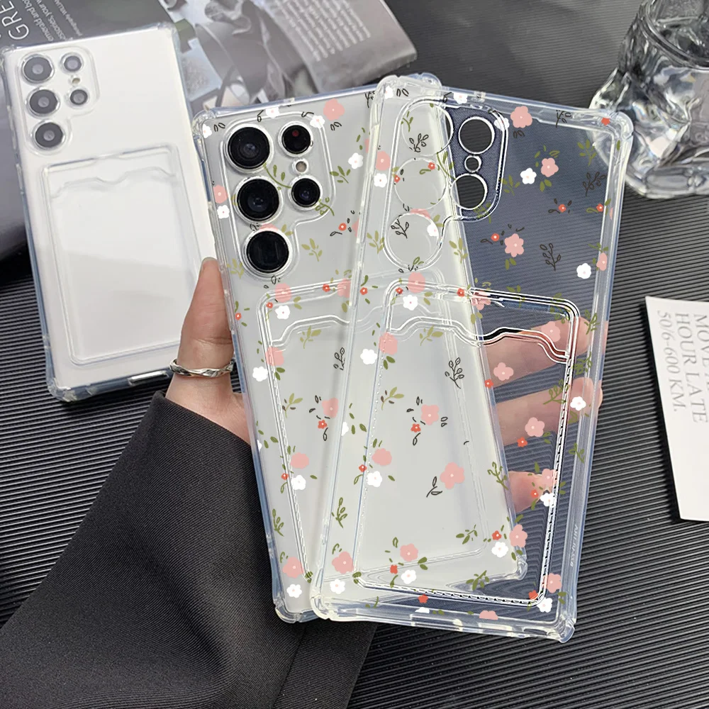 Floral Card Holder Soft TPU Phone Case Cover